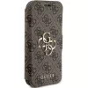 Guess GUBKP15L4GMGBR Capa tipo livro para iPhone 15 Pro 6,1 polegadas castanha com logótipo metálico 4G