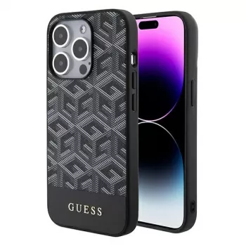 Guess GUHMP15XHGCFSEK Capa rígida preta GCube Stripes MagSafe para iPhone 15 Pro Max 6,7