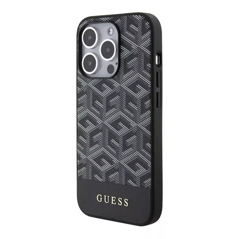 Guess GUHMP15XHGCFSEK Capa rígida preta GCube Stripes MagSafe para iPhone 15 Pro Max 6,7
