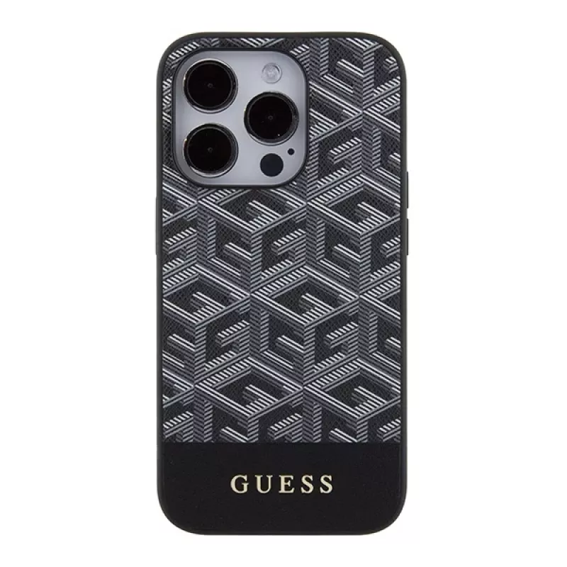 Guess GUHMP15XHGCFSEK Capa rígida preta GCube Stripes MagSafe para iPhone 15 Pro Max 6,7