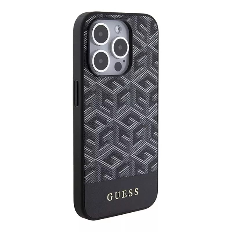 Guess GUHMP15XHGCFSEK Capa rígida preta GCube Stripes MagSafe para iPhone 15 Pro Max 6,7