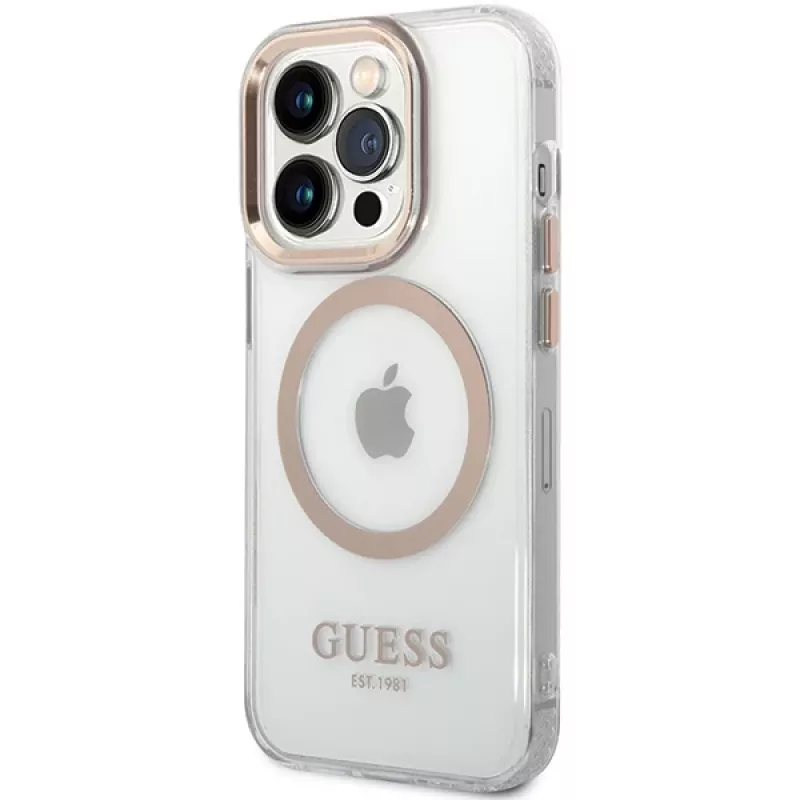 Guess GUHMP15SHTRMD Capa rígida Metal Outline para iPhone 15/14/13, dourada, MagSafe