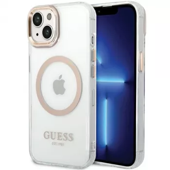 Guess GUHMP15MHTRMD Capa rígida Metal Outline para iPhone 15 Plus / 14 Plus 6,7 polegadas dourada com MagSafe