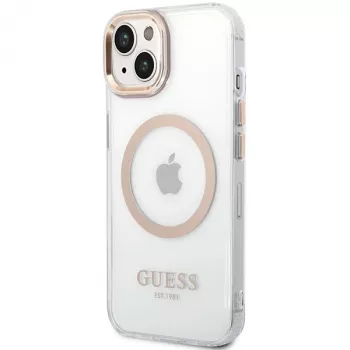 Guess GUHMP15MHTRMD Capa rígida Metal Outline para iPhone 15 Plus / 14 Plus 6,7 polegadas dourada com MagSafe