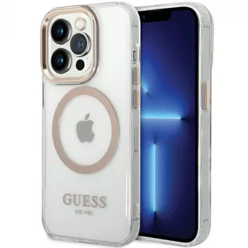 Guess GUHMP15XHTRMD Capa rígida Metal Outline para Apple iPhone 15 Pro Max, dourada, compatível com MagSafe