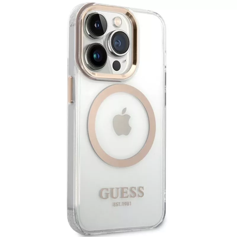 Guess GUHMP15XHTRMD Capa rígida Metal Outline para Apple iPhone 15 Pro Max, dourada, compatível com MagSafe
