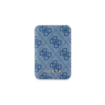 Guess Power bank sem fios 5000mAh azul com logótipo metálico em pele 4G MagSafe 15W