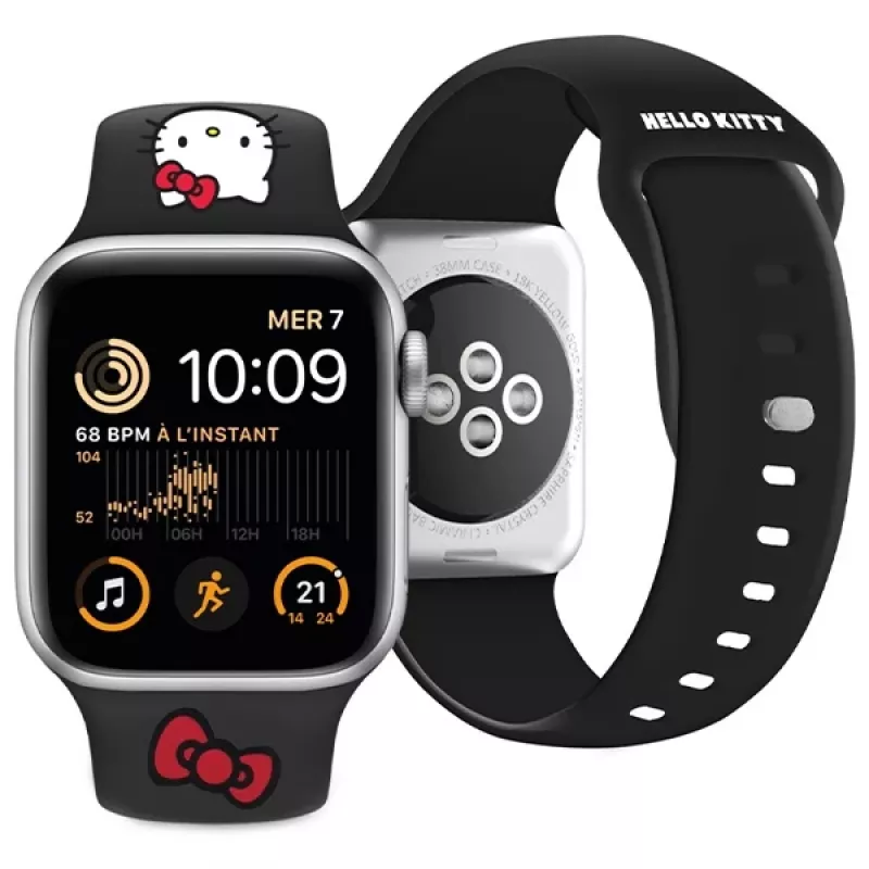 Hello Kitty HKAWLSCHBLK Bracelete em silicone para Apple Watch 42/44/45/49mm preta