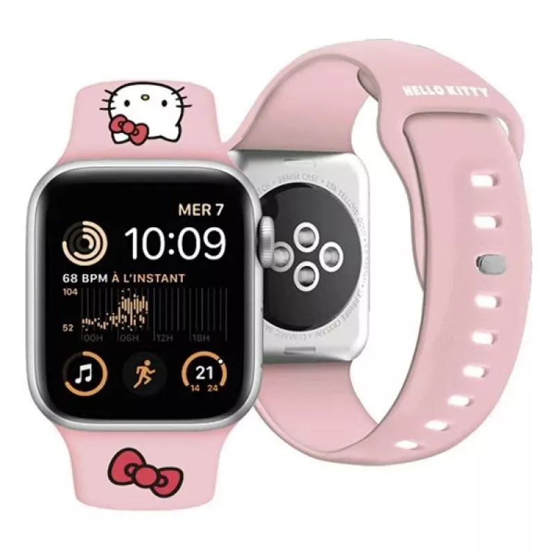 Hello Kitty HKAWLSCHBLP Bracelete em silicone para Apple Watch 42/44/45/49mm rosa