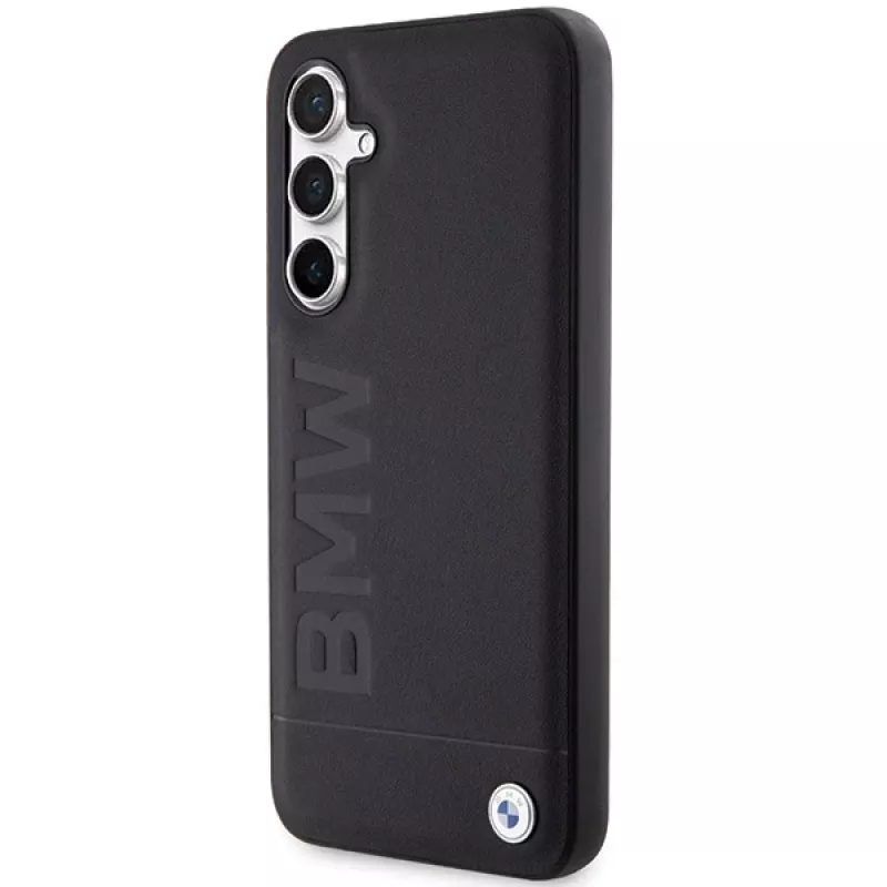BMW Capa em pele com gravação a quente preta para Samsung Galaxy S23 FE S711