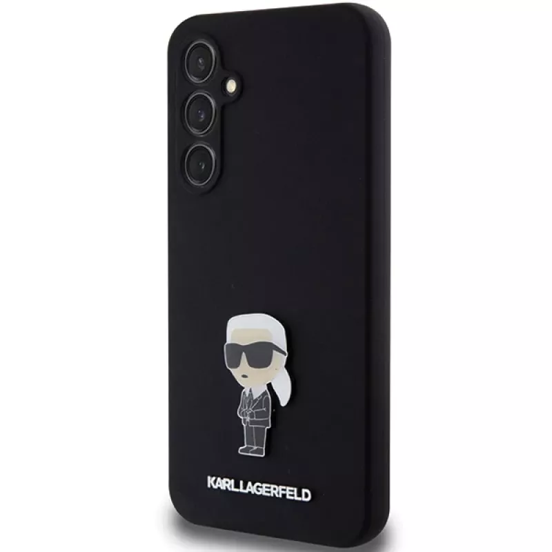 Karl Lagerfeld KLHCS23FEMHKNPK Capa protetora preta em silicone Ikonik Metal Pin para S23 FE S711
