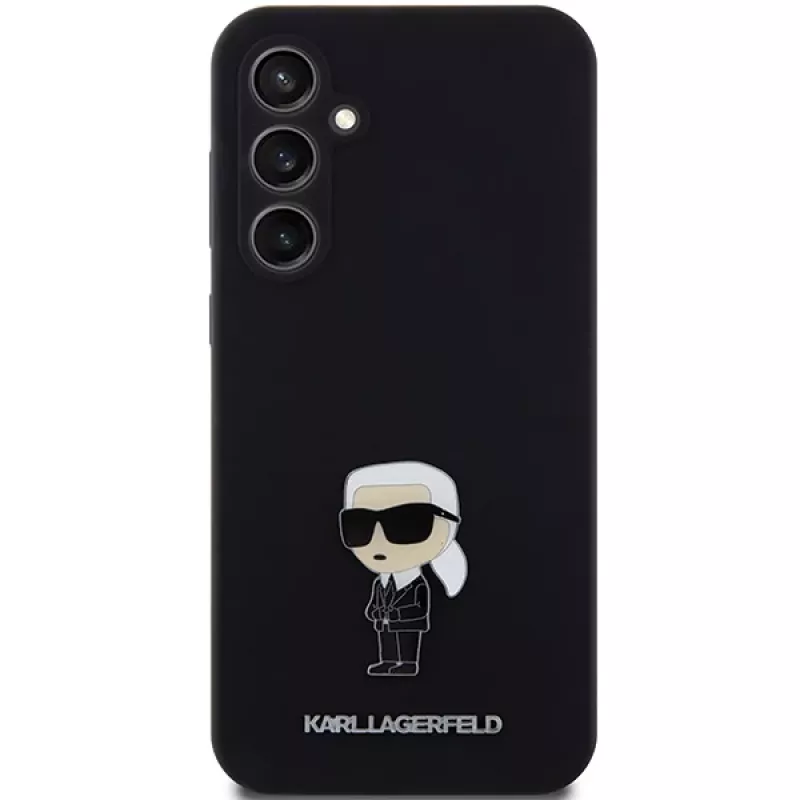 Karl Lagerfeld KLHCS23FEMHKNPK Capa protetora preta em silicone Ikonik Metal Pin para S23 FE S711