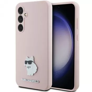 Karl Lagerfeld KLHCS23FESMHCNPP Capa rosa em silicone Choupette Metal Pin para Samsung Galaxy S23 FE S711