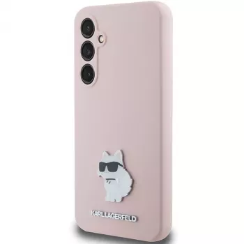 Karl Lagerfeld KLHCS23FESMHCNPP Capa rosa em silicone Choupette Metal Pin para Samsung Galaxy S23 FE S711