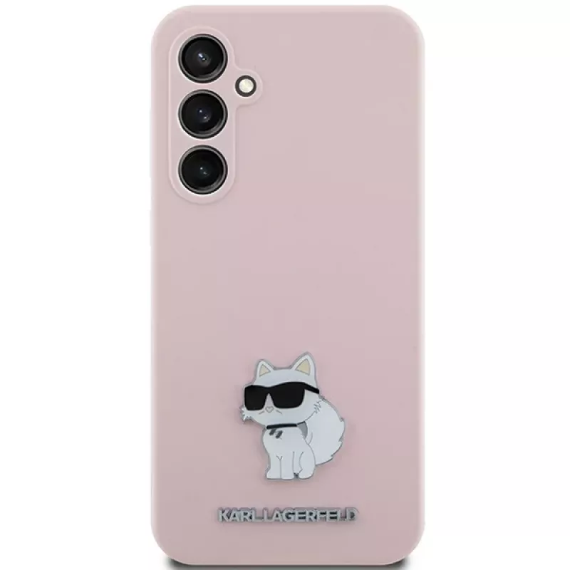 Karl Lagerfeld KLHCS23FESMHCNPP Capa rosa em silicone Choupette Metal Pin para Samsung Galaxy S23 FE S711