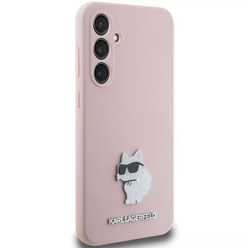Karl Lagerfeld KLHCS23FESMHCNPP Capa rosa em silicone Choupette Metal Pin para Samsung Galaxy S23 FE S711