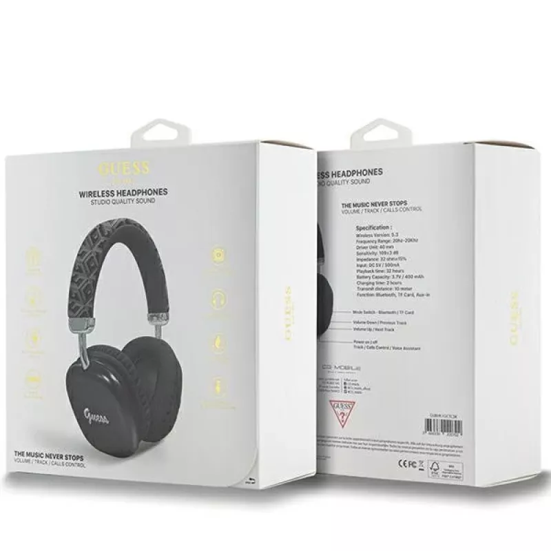 Guess Auscultadores Bluetooth on-ear Gcube Metallic Script Logo pretos