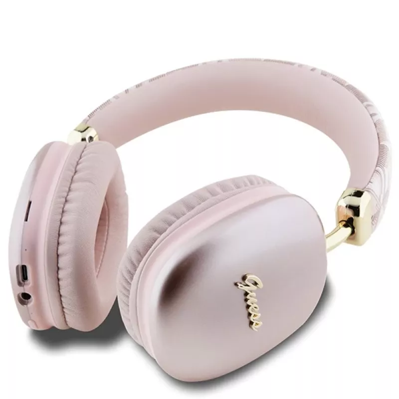 Auscultadores Bluetooth on-ear Guess Gcube Metallic Script Logo rosa