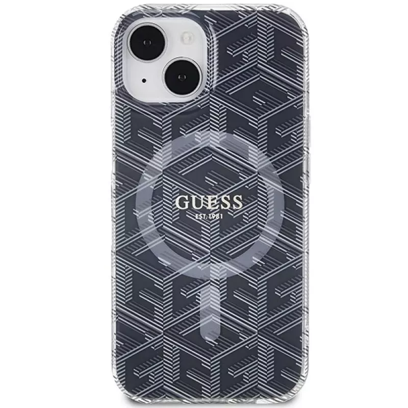 Guess GUHMP15SHGCUSTGK Capa rígida IML GCube MagSafe para iPhone 15 / 14 / 13 6,1