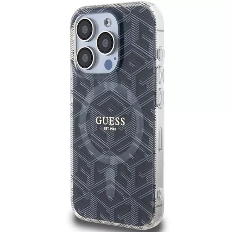 Guess GUHMP15LHGCUSTGK Capa rígida IML GCube MagSafe para iPhone 15 Pro 6,1 inch preta