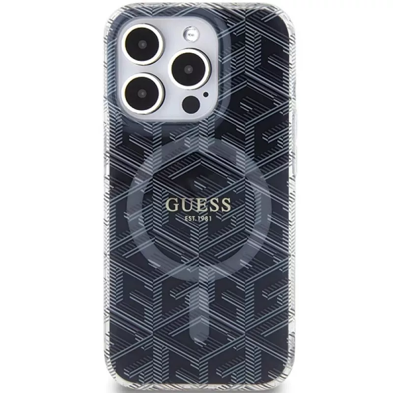 Guess GUHMP15LHGCUSTGK Capa rígida IML GCube MagSafe para iPhone 15 Pro 6,1 inch preta
