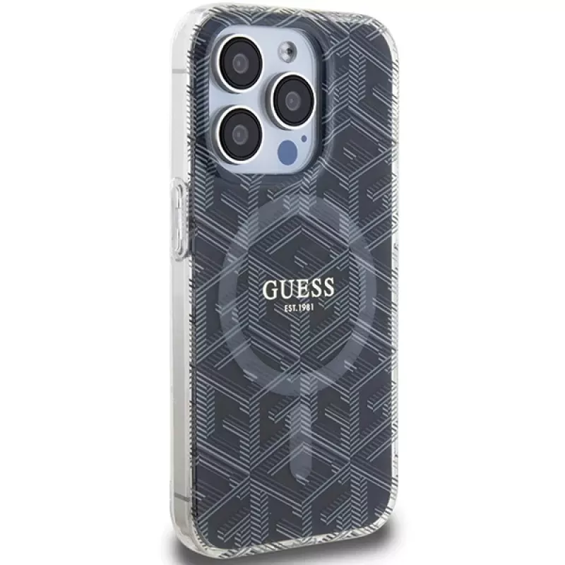 Guess GUHMP15LHGCUSTGK Capa rígida IML GCube MagSafe para iPhone 15 Pro 6,1 inch preta