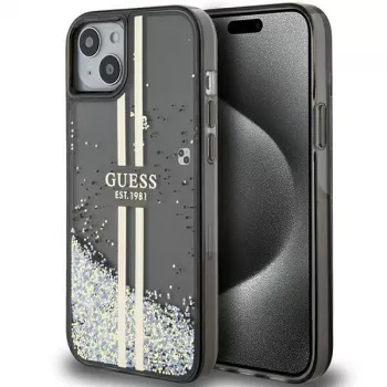 Guess GUHCP15MLFCSEGK Capa rígida Liquid Glitter Gold Stripes para iPhone 15 Plus / 14 Plus 6,7