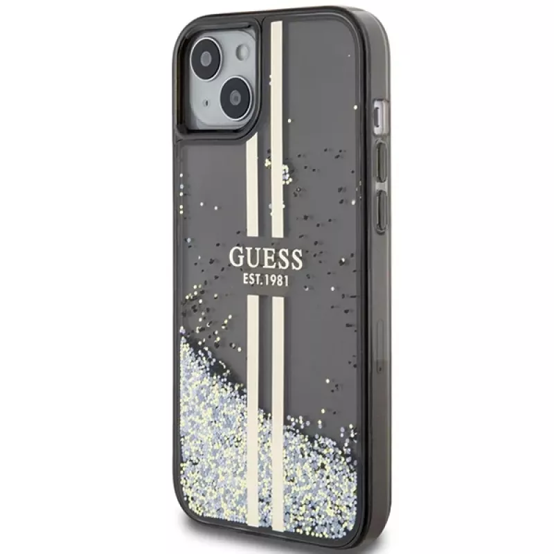 Guess GUHCP15MLFCSEGK Capa rígida Liquid Glitter Gold Stripes para iPhone 15 Plus / 14 Plus 6,7