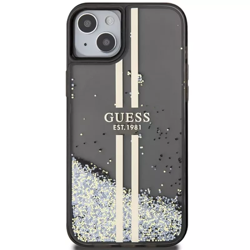 Guess GUHCP15MLFCSEGK Capa rígida Liquid Glitter Gold Stripes para iPhone 15 Plus / 14 Plus 6,7