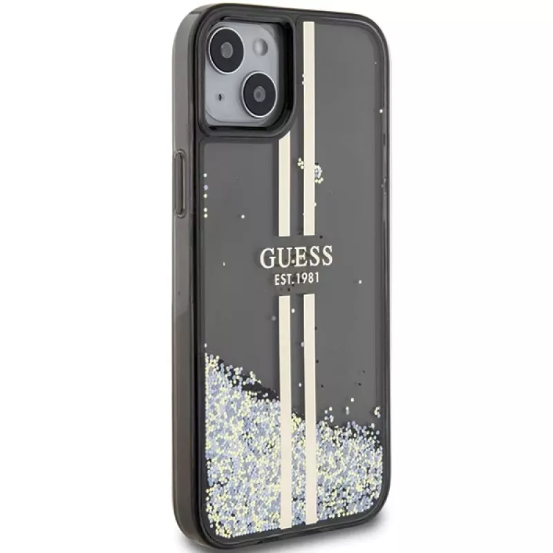 Guess GUHCP15MLFCSEGK Capa rígida Liquid Glitter Gold Stripes para iPhone 15 Plus / 14 Plus 6,7