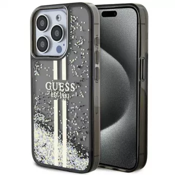 Guess GUHCP15LLFCSEGK Capa rígida Liquid Glitter Gold Stripes para iPhone 15 Pro 6,1