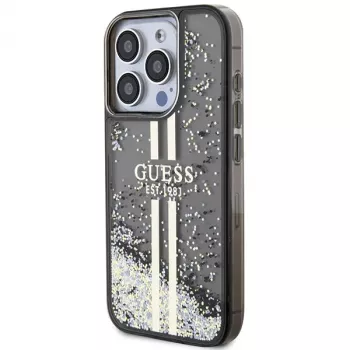 Guess GUHCP15LLFCSEGK Capa rígida Liquid Glitter Gold Stripes para iPhone 15 Pro 6,1