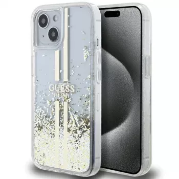 Guess GUHCP15MLFCSEGT Capa rígida transparente Liquid Glitter Gold Stripes para iPhone 15 Plus / 14 Plus 6,7