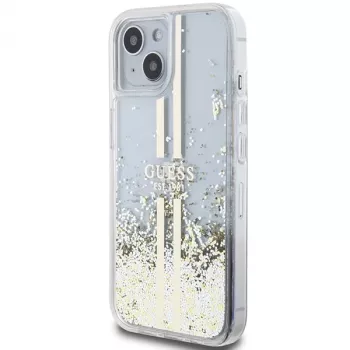 Guess GUHCP15MLFCSEGT Capa rígida transparente Liquid Glitter Gold Stripes para iPhone 15 Plus / 14 Plus 6,7