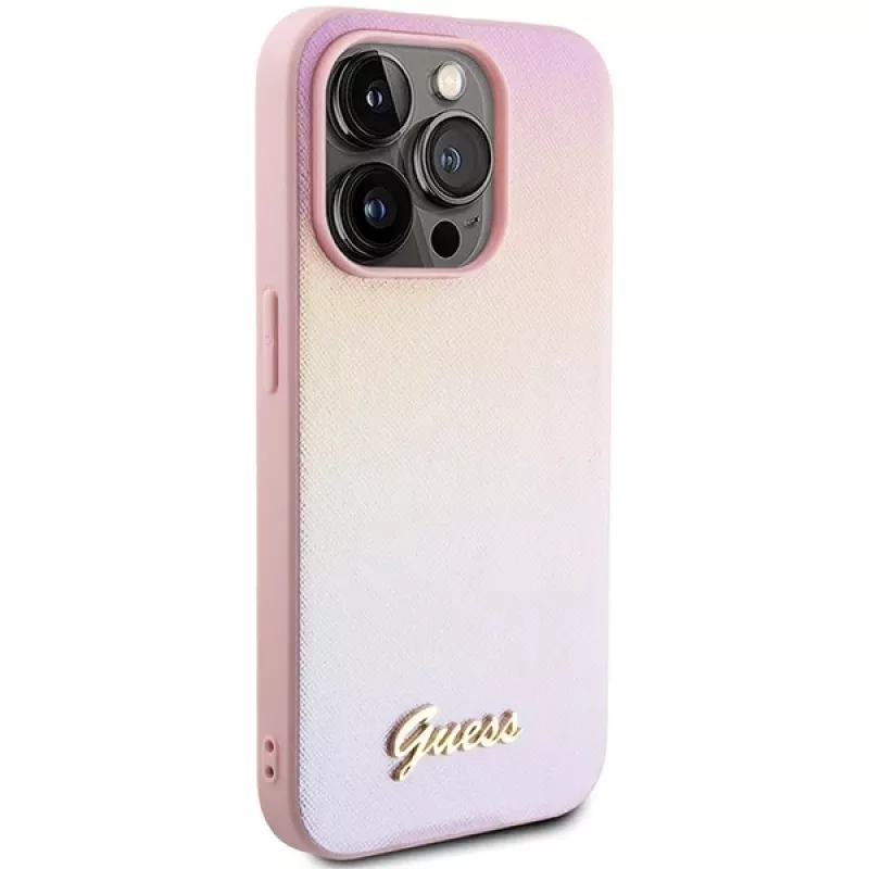 Guess Capa rígida Saffiano Iridescent Script para Apple iPhone 14 Pro 6,1
