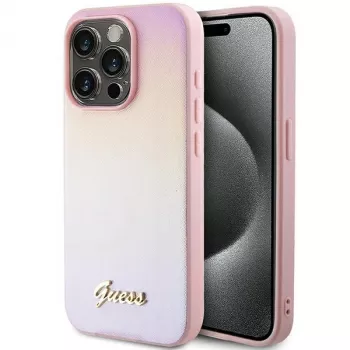 Guess Capa rígida Saffiano Iridescent Script para Apple iPhone 15 Pro 6,1
