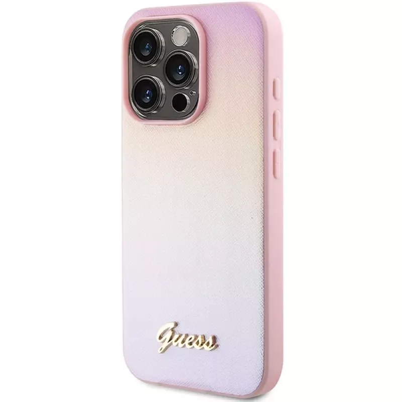 Guess Capa rígida Saffiano Iridescent Script para Apple iPhone 15 Pro 6,1