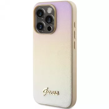 Guess GUHCP14LPSAIRSD Capa rígida dourada Saffiano Iridescent Script para iPhone 14 Pro 6,1
