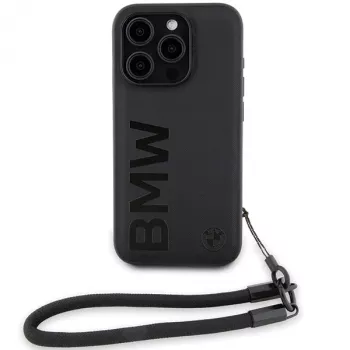 BMW Capa rígida Signature Leather Wordmark Cord para iPhone 15 Pro 6,1