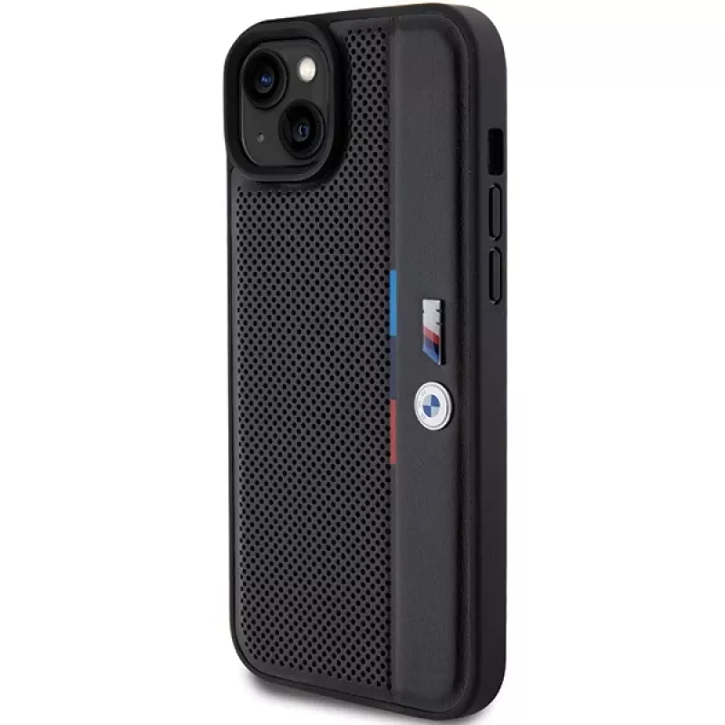 BMW M Collection Capa rígida perfurada Tricolor Line para iPhone 15 Plus / 14 Plus 6,7