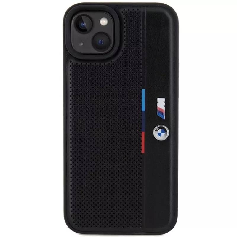 BMW M Collection Capa rígida perfurada Tricolor Line para iPhone 15 Plus / 14 Plus 6,7