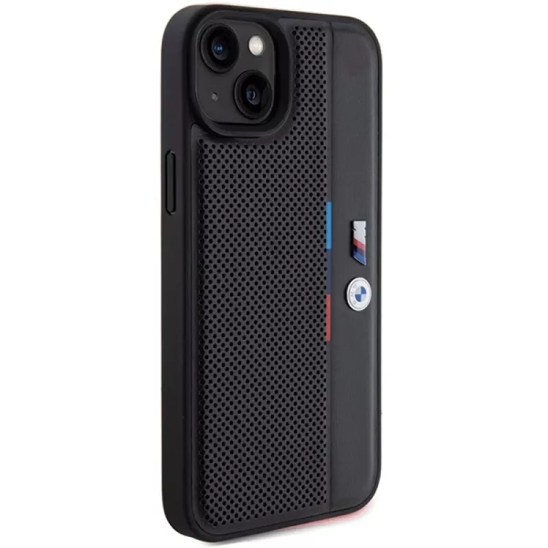 BMW M Collection Capa rígida perfurada Tricolor Line para iPhone 15 Plus / 14 Plus 6,7
