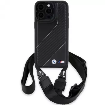 BMW BMHCP15L23PSCCK Capa rígida preta M Edition Carbon Stripe & Strap para iPhone 15 Pro 6,1