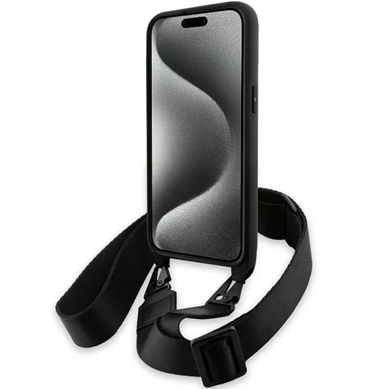 BMW BMHCP15X23PSCCK Capa rígida preta M Edition Carbon Stripe & Strap para iPhone 15 Pro Max 6,7