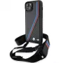 BMW BMHCP15S23PSVTK Capa rígida preta M Edition Carbon Tricolor Lines & Strap para iPhone 15 / 14 / 13