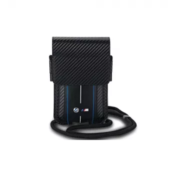 Bolsa-carteira BMW Signature Collection para iPhone 15 Pro Max - preta Carbon Blue Stripes