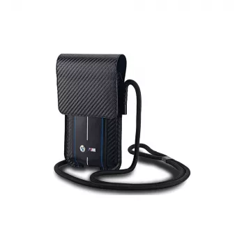 Bolsa-carteira BMW Signature Collection para iPhone 15 Pro Max - preta Carbon Blue Stripes