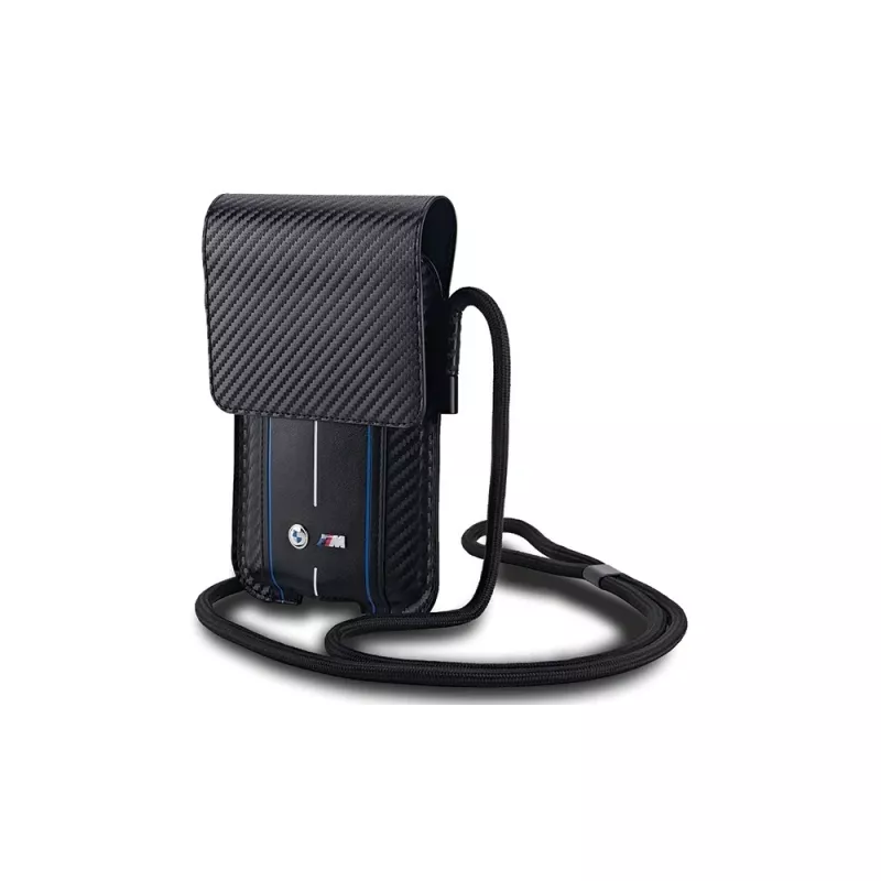 Bolsa-carteira BMW Signature Collection para iPhone 15 Pro Max - preta Carbon Blue Stripes