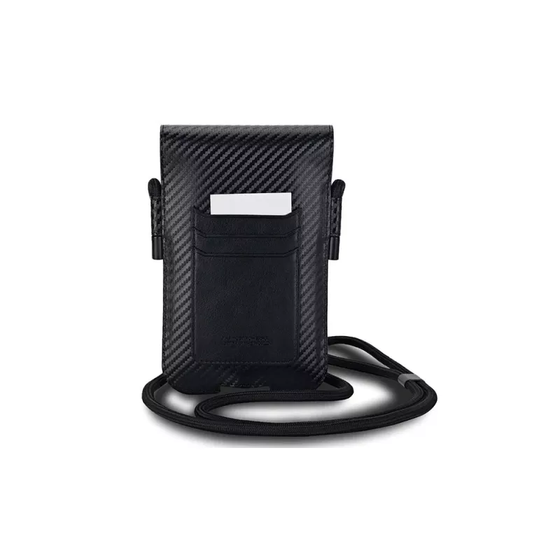 Bolsa-carteira BMW Signature Collection para iPhone 15 Pro Max - preta Carbon Blue Stripes