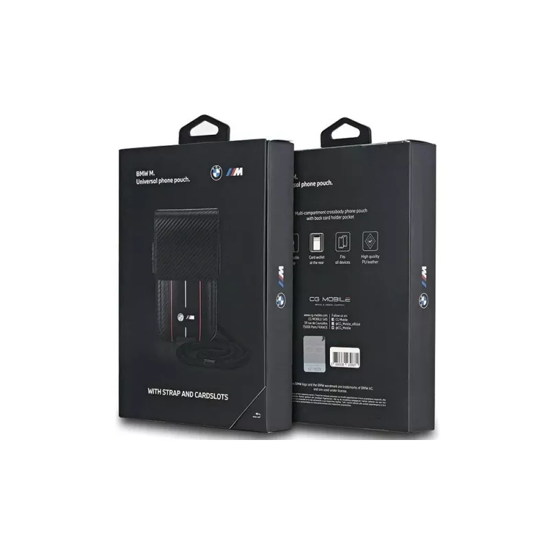 Bolsa-carteira BMW para iPhone 15 Pro Max - preta Carbon Red Stripes
